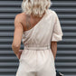 White One Shoulder Puff Sleeve Front Tie Romper
