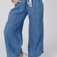 Sky Blue Wide Leg Drawstring Waist Loose Pants
