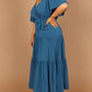Green Plus Size Pleated Lace-up V Neck Wrap Maxi Dress