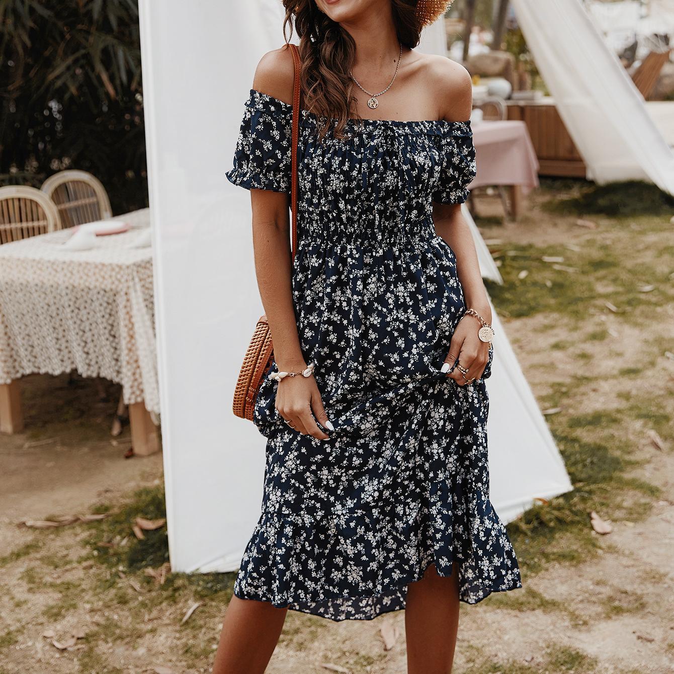 Bohemian style strapless printed dress