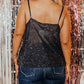 Black Plus Size Drape Neck Sequin Tank Top