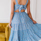 Sky Blue Floral Tie Back Long Dress