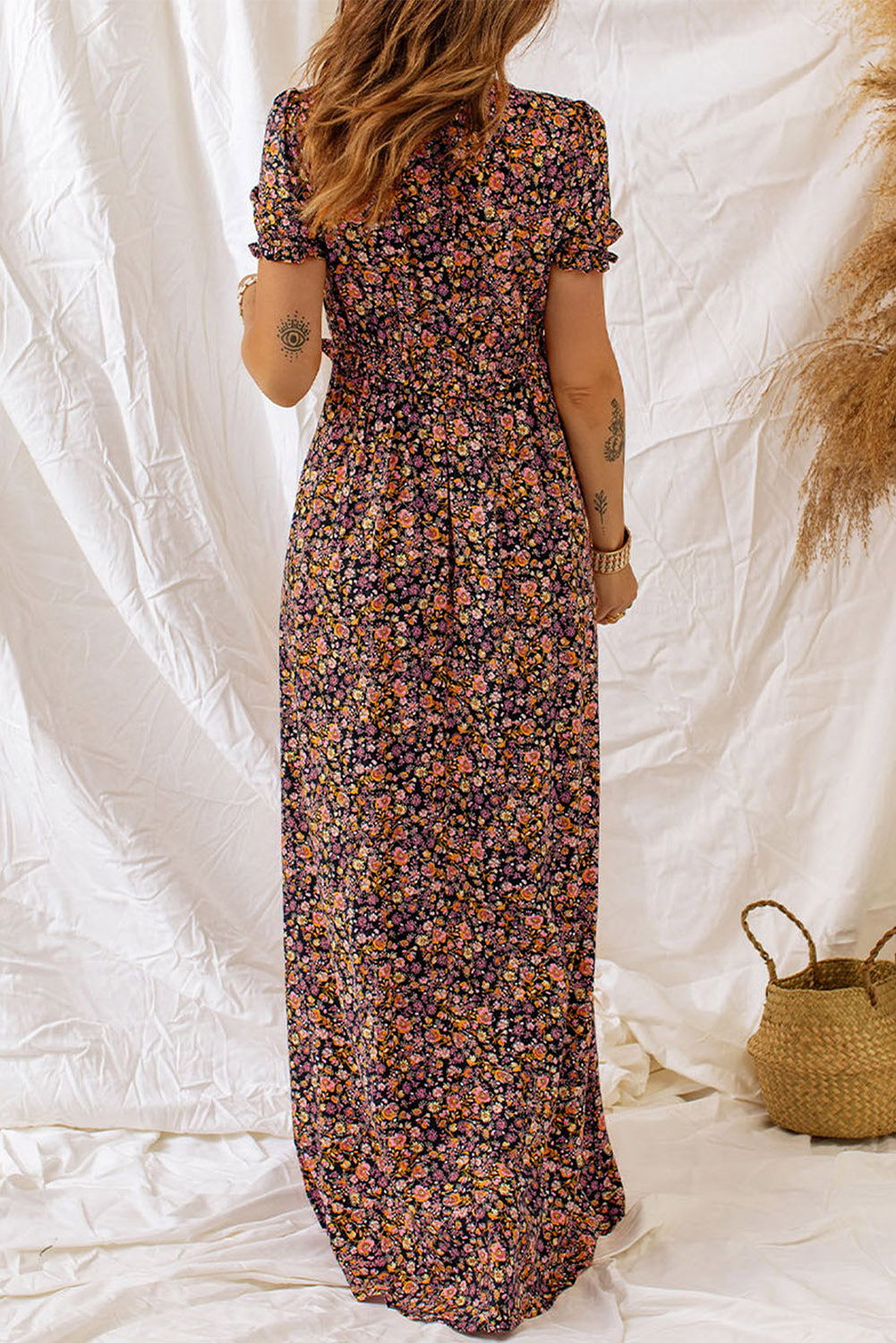 Multicolor Boho V Neck Maxi Floral Dress