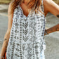 White Tribal Geometric Print Tiered Frilled V Neck Tank Top