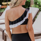 Black Color Block Flounce Ruched One Shoulder Bikini