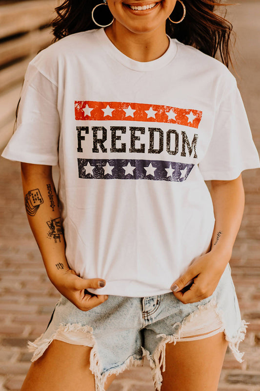 White FREEDOM Patriotor Fashion Graphic Tee