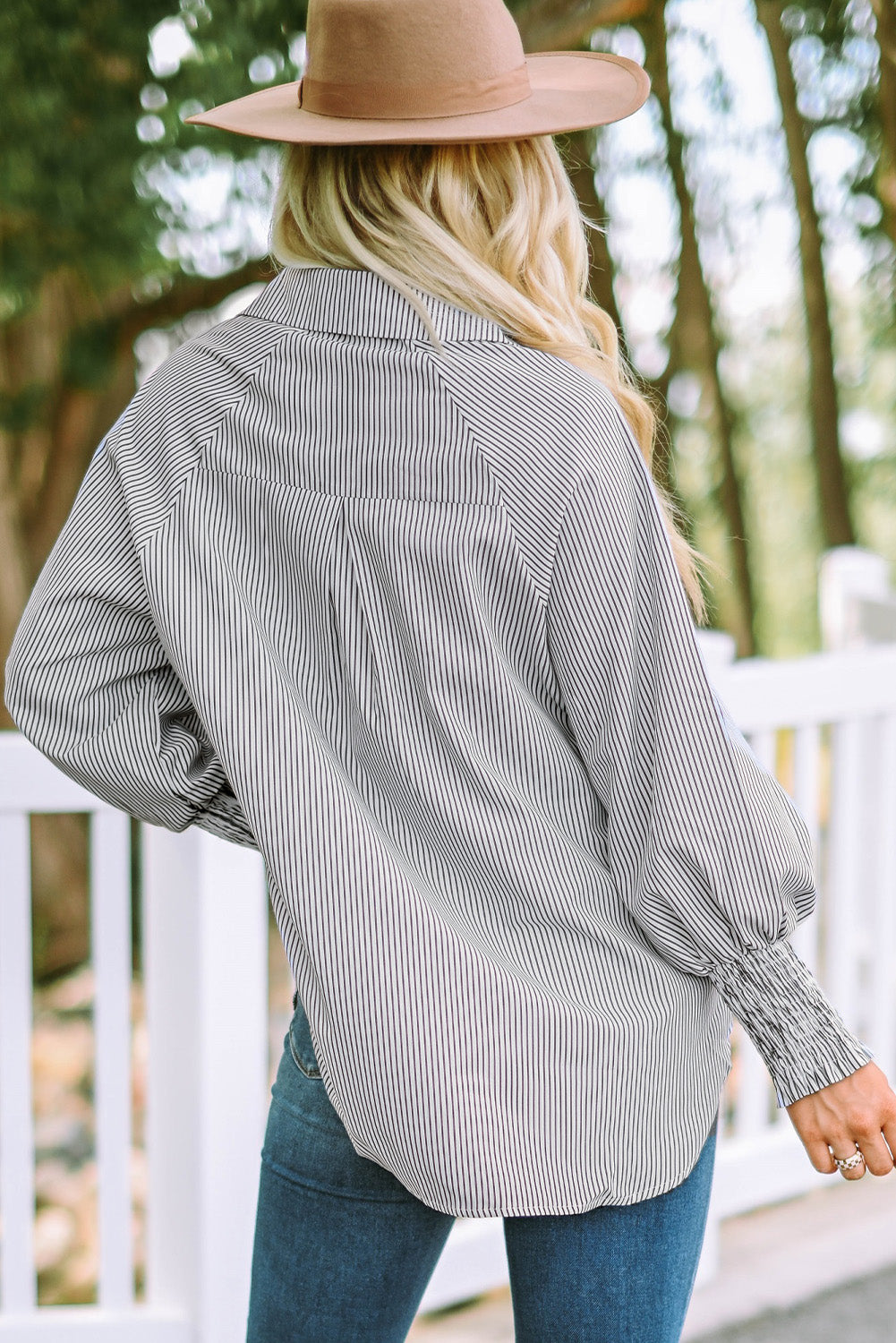 Cuffed Striped Boyfriend Shirt with Pocket