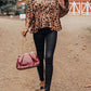 V Neck Leopard Print Peplum Blouse