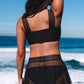 Black 3pcs Lace Straps Sheer Mesh Skirt Bikini Set