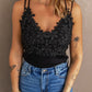Black Lace Overlay Strappy Hollow-out Tank Top