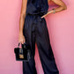 Black Halter Neck Sleeveless Wide Leg Jumpsuit with Belt