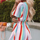 Multicolor Stripe Print Tie V Neck Flowy Romper