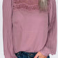 Ruffled Crewneck Lantern Sleeve Splicing Lace Blouse