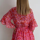 Pink V Neck Ruffled Sleeve Floral Romper