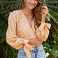 Orange Metallic Gold Polka Dot Surpliced Long Sleeves Shirts