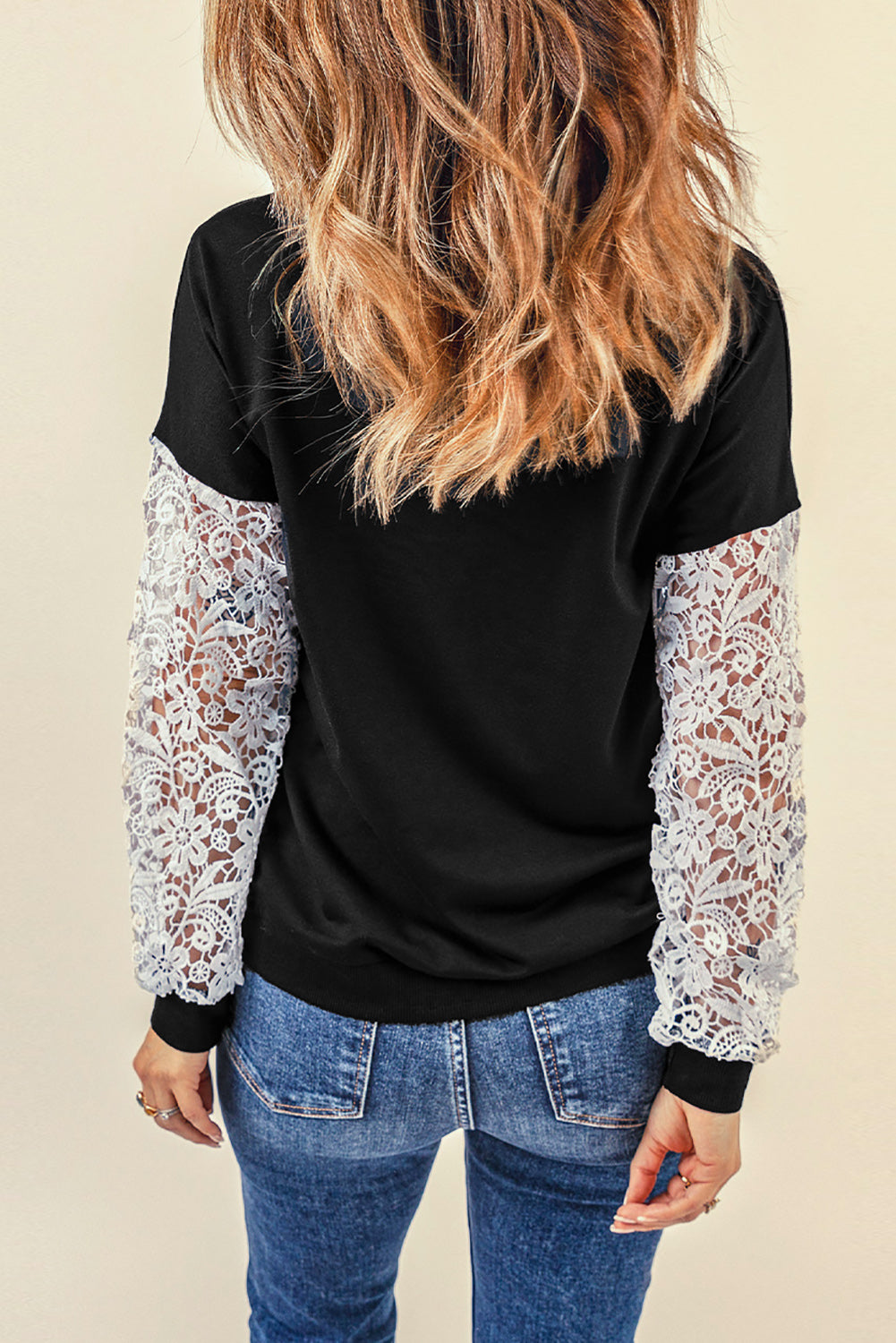 Black Crochet Lace Sleeve Top