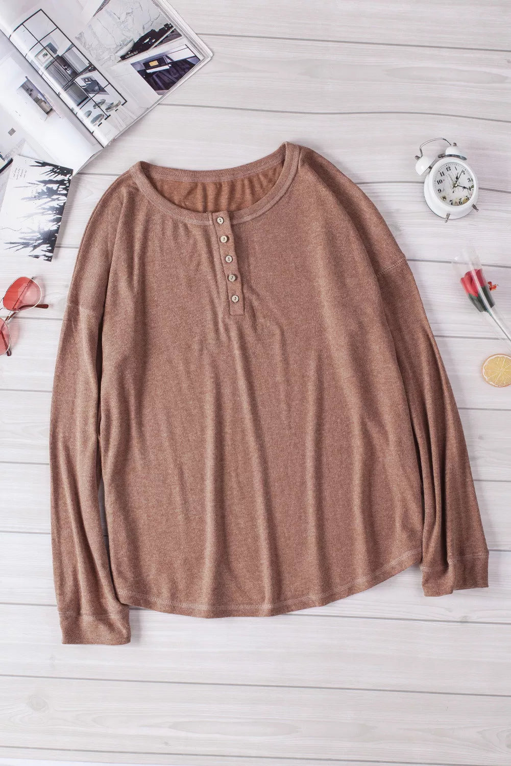 Button Long Sleeve Knit Top