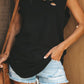 Broken Hole Detail Sleeveless Crew Neck Black Tank Top