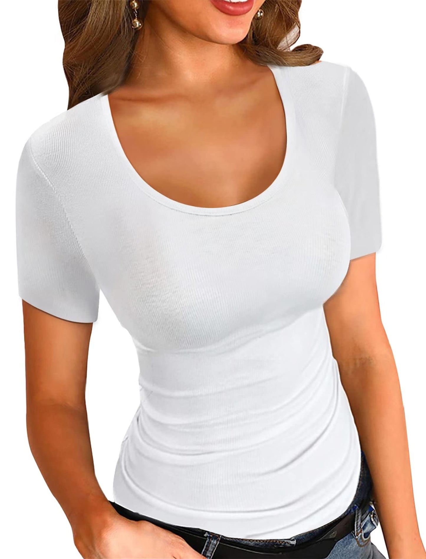 Crew Neck Slim Fitted Casual Basic Top Blouses