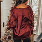 Red Split Neck Ruffled Satin Shirt