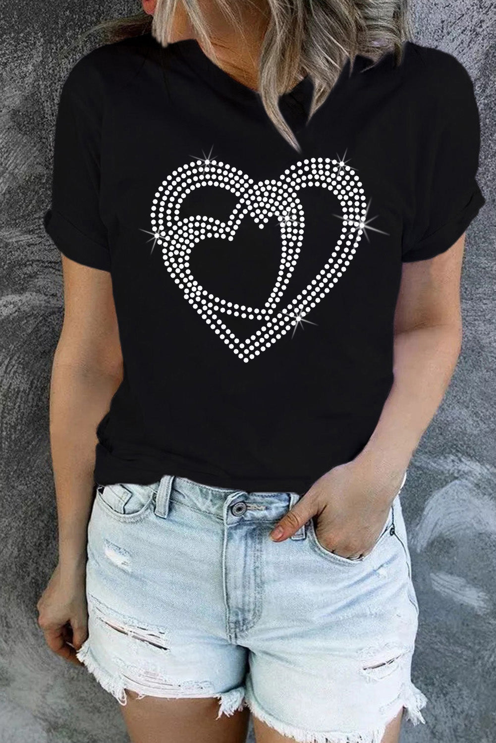 Black Shining Heart Pattern Valentines T Shirt