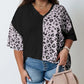 Black Plus Size Leopard Patchwork Short Sleeve Top