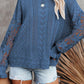 Blue Crochet Lace Pointelle Knit Sweater