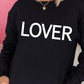 Black LOVER Letter Print Crew Neck Pullover Sweatshirt