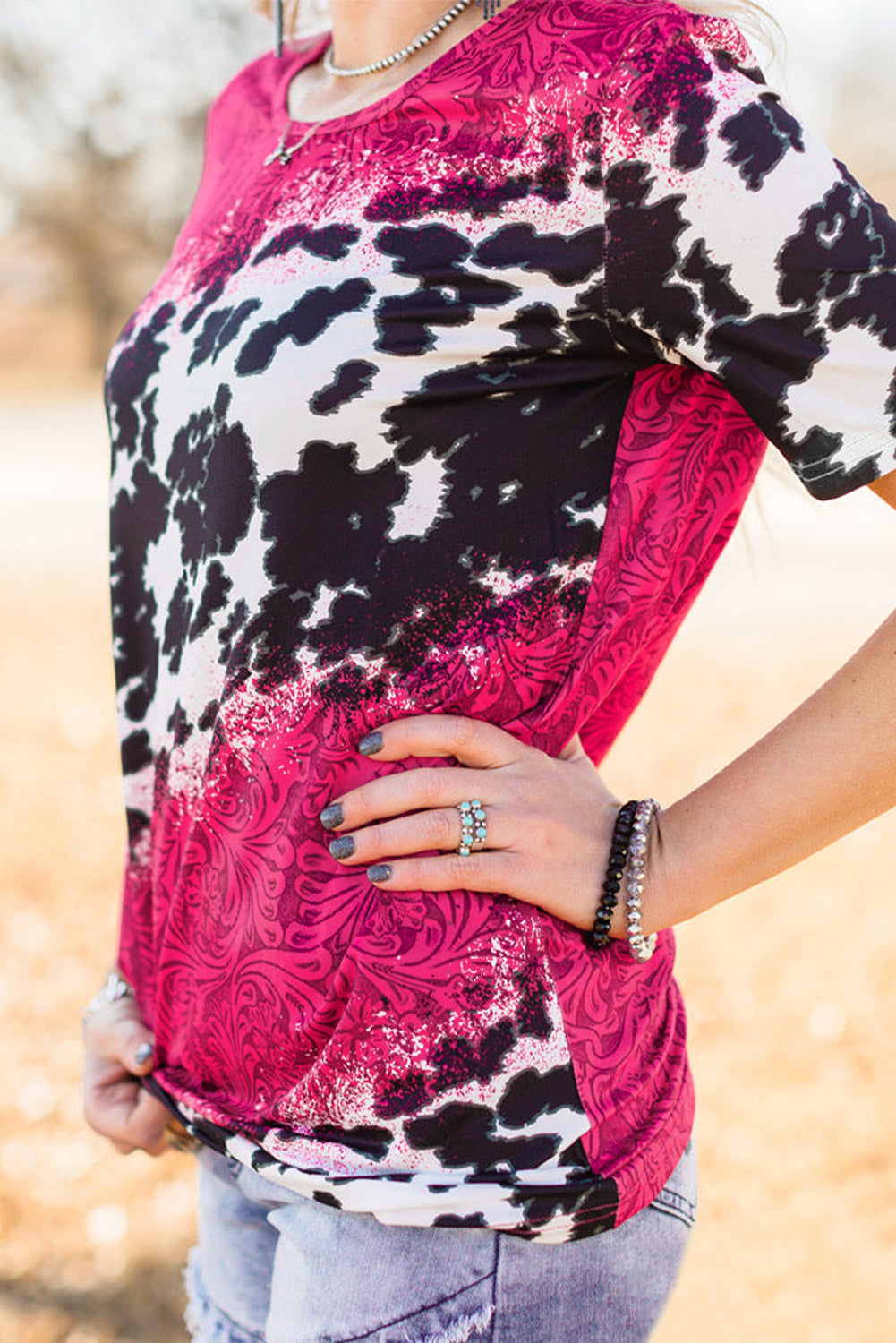 Rose Cow Paisley Mixed Prints T Shirt