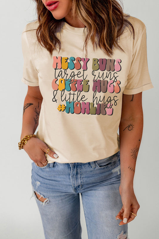 MOMLIFE Slogan Graphic Print Crew Neck T Shirt