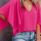 Rose Plain Flounce Bell Sleeve V Neck Blouse