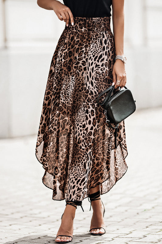 Smocked Waist Leopard Skirt