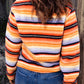 Multicolor Striped Kangaroo Pocket Buttoned Sherpa Sweatshirt