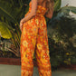 Orange Floral Wide Leg Sleeveless Jumpsuit