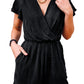 Black V Neck Wrap Short Sleeve Romper