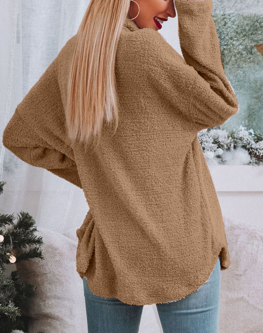 Plush Button Down Pocketed Shirt Jacket