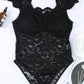 Black Floral Lace Scalloped Square Neck Bodysuit