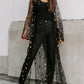 Black Starry Sheer Sequin Duster Kimono