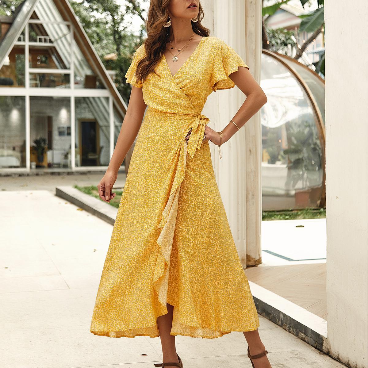 Summer V-neck ladies casual resort dress