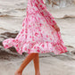 Pink Sweet Floral Print Frill Hem Puff Sleeve Cover Up