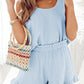 Sky Blue Textured U Neck Tank Top and High Waist Shorts Set