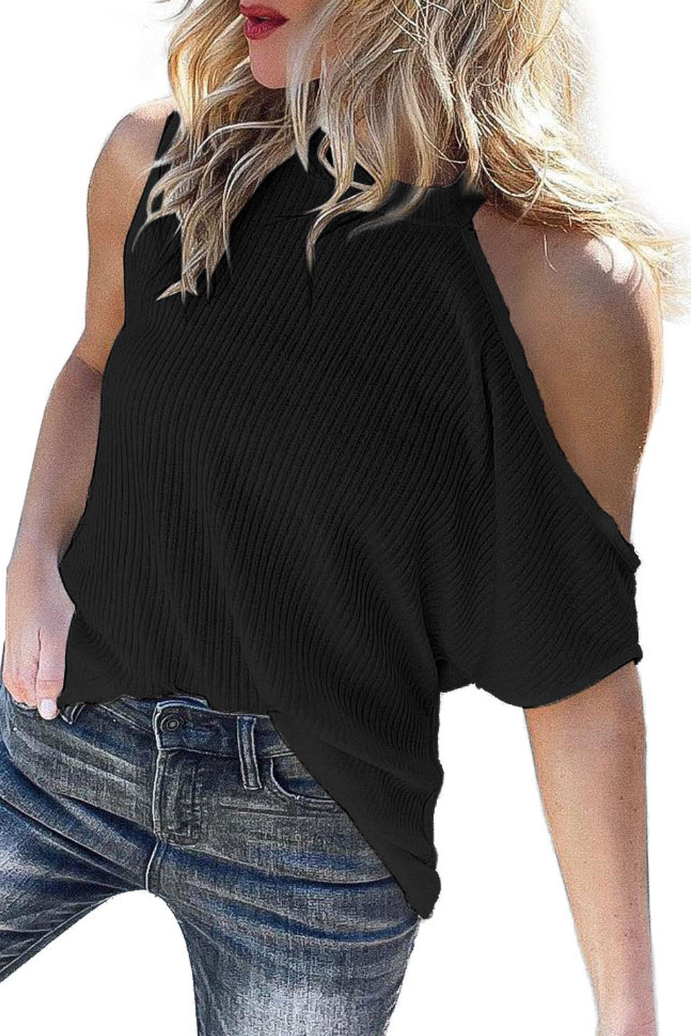 Ribbed Cold Shoulder Knit Top