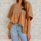 Brown Square Neck Wide Sleeves Flowy Top