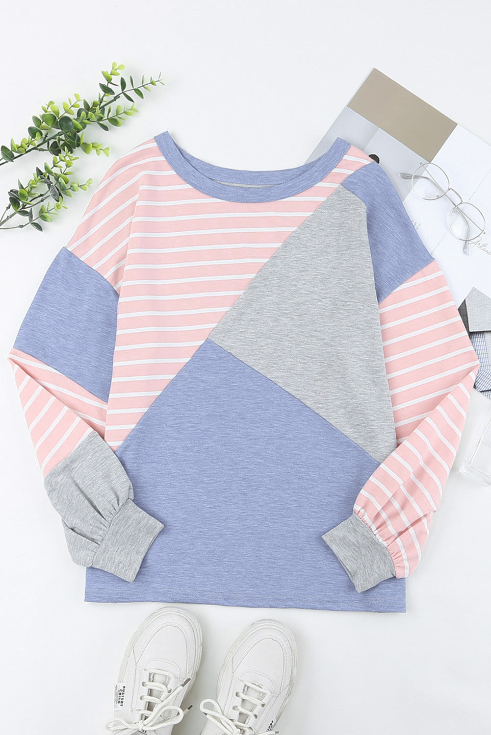 Striped Patchwork Color Block Long Sleeve Top
