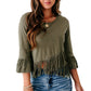 Green Cross-over Fringe Crop Top