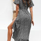 Black Boho Floral Print Belted Wrap Slit Maxi Dress