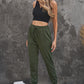 Army Green Pocketed Drawstring Casual Pants