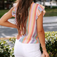 Multicolor Striped Color Block Ruffled O-neck Sleeveless Top