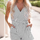 White Striped Print Wrap Sleeveless Romper