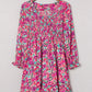 Smocked V Neck Puffy Sleeve Floral Dress